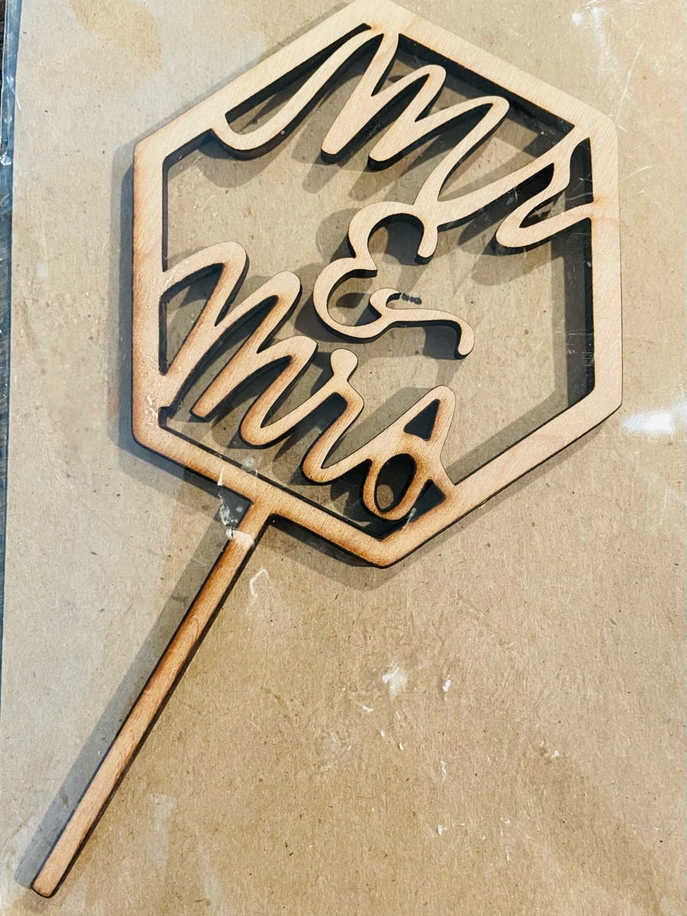 Geometric Wood "Mr & Mrs" Hexagon Wedding Cake Topper